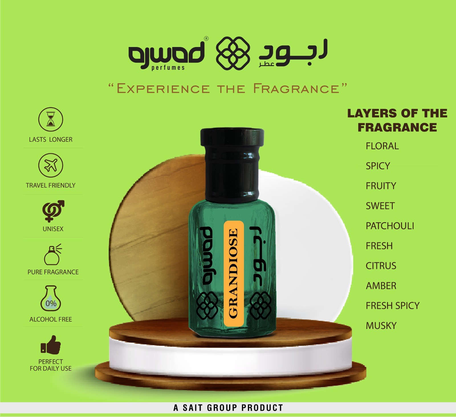 AJWAD GRANDIOSE 6 ml Attar Roll-On for Men Alcohol Free Attar Floral Attar (FRESH) P