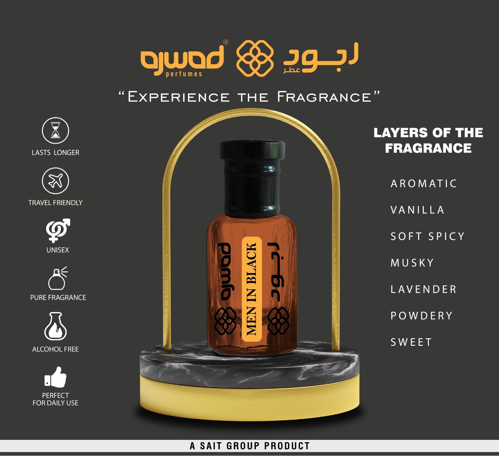 AJWAD MEN IN BLACK 6 ml Attar Roll-On for Men Alcohol Free Attar Floral Attar (FRESH) P